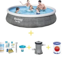 Bestway Swimming Pool - Fast Set - Paradise Flowers - 457 x 84 cm - Inklusive WAYS underhållspaket & filterpump