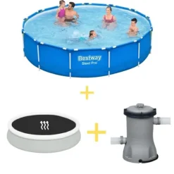 Bestway Swimming Pool - Steel Pro - 396 x 84 cm - Inklusive solsegel- och filterpump