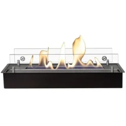 Bioetanolbrännare L (5820LB) med inbyggd läpp - Svart - bioetanol inbyggd spis med patenterad keramisk sten - 3 KW värme