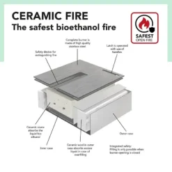 Bioetanolbrännare L (5820LB) med inbyggd läpp - Svart - bioetanol inbyggd spis med patenterad keramisk sten - 3 KW värme