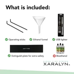 Bioetanolbrännare L (5820LB) med inbyggd läpp - Svart - bioetanol inbyggd spis med patenterad keramisk sten - 3 KW värme