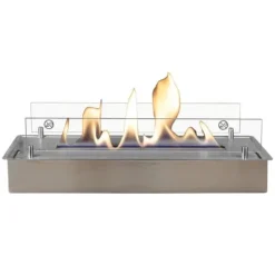 Bioetanolbrännare L (5820LS) med inbyggd läpp - Borstat rostfritt stål - bioetanol inbyggd spis med patenterad keramisk sten - 3 KW värme