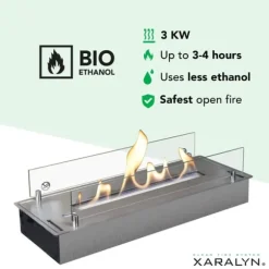 Bioetanolbrännare L med inbyggd profil - borstat rostfritt stål - enkel installation - 3 KW värme