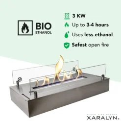 Bioetanolbrännare L (5820S) - Borstat rostfritt stål - Bioetanol inbyggd spis med patenterad keramisk sten - 3 KW värme