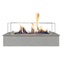 Bioetanolbrännare S (4114LS) med inbyggd läpp - Borstat rostfritt stål - bioetanol inbyggd spis med patenterad keramisk sten - 2 KW värme