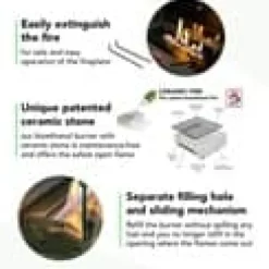 Bioetanolbrännare XL (8014LB) med inbyggd läpp - Svart - bioetanol inbyggd spis med patenterad keramisk sten - 3,5 KW värme