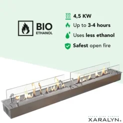 Bioetanolbrännare XXL (11814LS) med inbyggd läpp - Borstat rostfritt stål - bioetanol inbyggd spis med patenterad keramisk sten - 4,5 KW värme