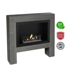 Bioetanolkamin – Bolea BBW – träutseende – 1,5 kW uppvärmning – eldstadsomramning inklusive inbyggd kamin – äkta lågor.