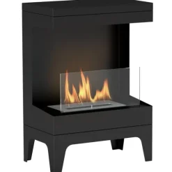 Bioetanolkamin - Fristående - 0,9 l tank - Flamspärr i rostfritt stål - Brinntid 3,3 h - För inomhus 15–20 m² - Svart