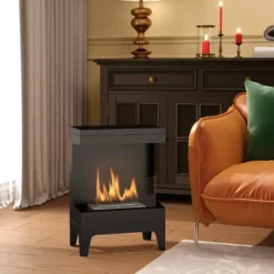 Bioetanolkamin - Fristående - 0,9 l tank - Flamspärr i rostfritt stål - Brinntid 3,3 h - För inomhus 15–20 m² - Svart