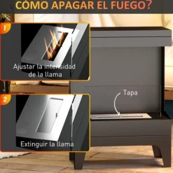 Bioetanolkamin - Fristående - 0,9 l tank - Flamspärr i rostfritt stål - Brinntid 3,3 h - För inomhus 15–20 m² - Svart