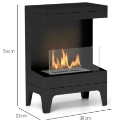 Bioetanolkamin - Fristående - 0,9 l tank - Flamspärr i rostfritt stål - Brinntid 3,3 h - För inomhus 15–20 m² - Svart