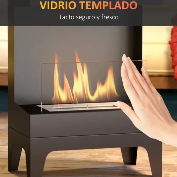 Bioetanolkamin - Fristående - 0,9 l tank - Flamspärr i rostfritt stål - Brinntid 3,3 h - För inomhus 15–20 m² - Svart