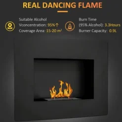 Bioetanolspis - Väggkamin - Tank 0,9 L - 66×16×52 cm - Svart