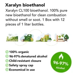 Bioethanol CL100 (12X 1 Liter) - 100 % ren bioetanol - Luktfri - Holländskt ursprung - Miljövänligt bränsle