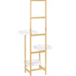 Blomhylla i trä - Växtställ STR13-WN - Flerplanig - För 3 krukor - 31×130×27 cm - Montering krävs - Vit