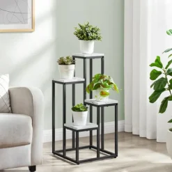 Blomkrukaställ med 4 hyllor - marmor / svarta ben