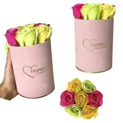 Blomlåda Inspiruj - Rosa låda med tvålrosor - nr 17 Mix fuchsia grön gul