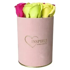 Blomlåda Inspiruj - Rosa låda med tvålrosor - nr 17 Mix fuchsia grön gul