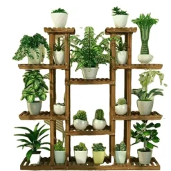 Blomsterställ, flerlagers, 46 tum höjd, trä blomsterställning hållare, brun