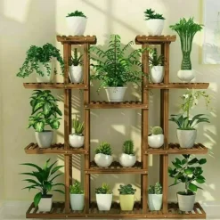 Blomsterställ, flerlagers, 46 tum höjd, trä blomsterställning hållare, brun