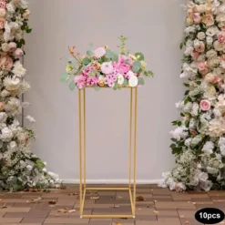 Blomsterställ för Bröllop - Rektangulär Geometrisk Metallställning - 10-Pack - 30×30×80 cm - Storlek L - Guld