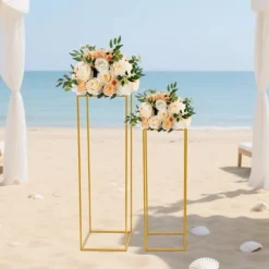 Blomsterställ för bröllop 2-pack - Rektangulär ställning - 80 cm & 100 cm - Metall - Fristående - Modern design - Guld