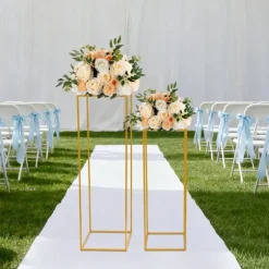 Blomsterställ för bröllop 2-pack - Rektangulär ställning - 80 cm & 100 cm - Metall - Fristående - Modern design - Guld