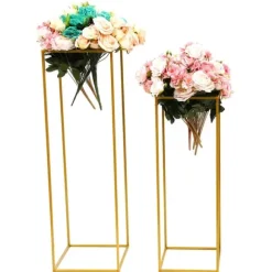 Blomsterställ för bröllop 2-pack - Rektangulär ställning - 80 cm & 100 cm - Metall - Fristående - Modern design - Guld