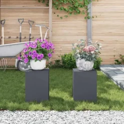 Blomsterställ i stål för utomhusbruk – 2 st | Färg: Antracit | Storlek: 24x24x35 cm
