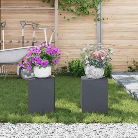 Blomsterställ i stål för utomhusbruk – 2 st | Färg: Antracit | Storlek: 24x24x35 cm