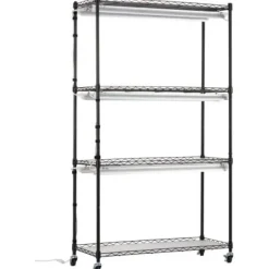 Blomsterställ med växtlampa, 90x35x150 cm, Svart, Metall