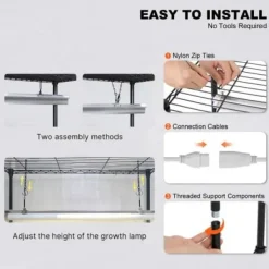 Blomsterställ med växtlampa, 90x35x150 cm, Svart, Metall