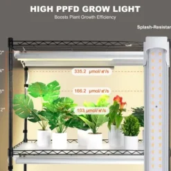 Blomsterställ med växtlampa, 90x35x150 cm, Svart, Metall