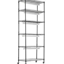 Blomsterställ, 6-nivåhylla med växtlampa, 75x35x180 cm, Svart, Stål