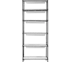 Blomsterställ, 6-nivåhylla med växtlampa, 75x35x180 cm, Svart, Stål