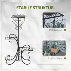 Blomsterställ, 45x24,5x80 cm, Svart