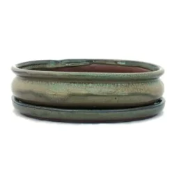bonsai skål med fat storlek 3 - olivbrun - oval - modell o47 - l 19cm - b 13,5cm - h 5cm