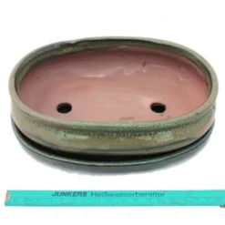 bonsai skål med fat storlek 3 - olivbrun - oval - modell o47 - l 19cm - b 13,5cm - h 5cm