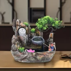 Bordfontän, 30 x 18 x 26 cm, Resinmaterial, Nedsänkt pump, Pastoral stil, Naturliga element