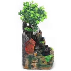 Bordsfontän - Inomhusfontän - LED-belysning - Konstgjorda träd - Klipplandskap - Cirkulerande vatten - 27 x 20 x 16 cm - Harts