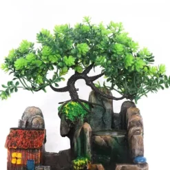 Bordsfontän - Inomhusfontän - LED-belysning - Konstgjorda träd - Klipplandskap - Cirkulerande vatten - 27 x 20 x 16 cm - Harts