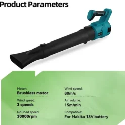 Borstlös Elektrisk Snöslunga,30000rpm Sladdlös Blåsare,3 Hastighetsinställningar,Med 2batterier