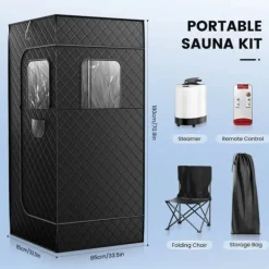 Bärbar Dampsauna Tält, 3L Ångkapacitet, Kompakt och Användarvänlig Design,220V EU-kontakt