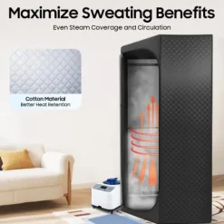 Bärbar Dampsauna, 1350W, 3L Vattentank, 5-60 Minuters Tidsintervall, 9 Justerbara Värmegrader, Rymligt Pentagonal Tält