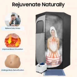 Bärbar Dampsauna, 1350W, 3L Vattentank, 5-60 Minuters Tidsintervall, 9 Justerbara Värmegrader, Rymligt Pentagonal Tält