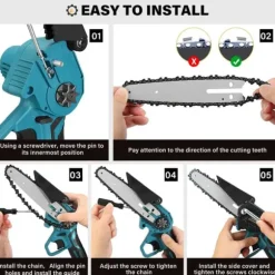 Bärbar Elmotorsåg 6-tums, 800W & 0,8kg Lättvikt, 2x3000mAh Batterier Inkluderade