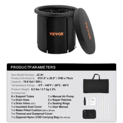 Bärbar isbadkar, 76,6 gallons kapacitet, temperaturintervall -4°F till 140°F,75x80