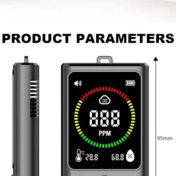 Bärbar kolmonoxiddetektor med elektrokemisk sensor för realtidsövervakning av CO, temperatur och luftfuktighet