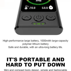 Bärbar kolmonoxiddetektor med elektrokemisk sensor för realtidsövervakning av CO, temperatur och luftfuktighet